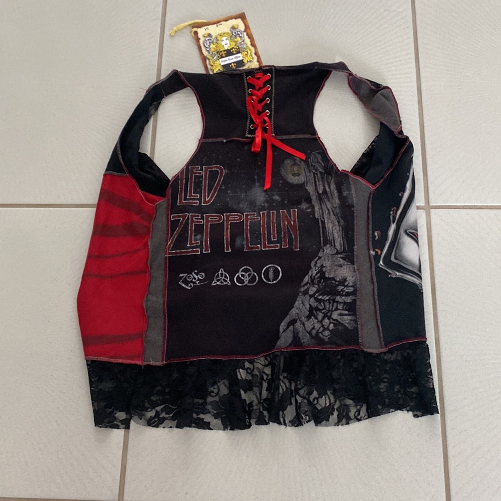 Vintage Styles Ever After Led Zeppelin black lace handmade vest one size